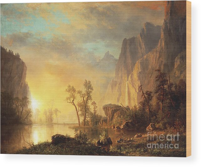 Bierstadt Wood Print featuring the painting Sunset in the Rockies by Albert Bierstadt