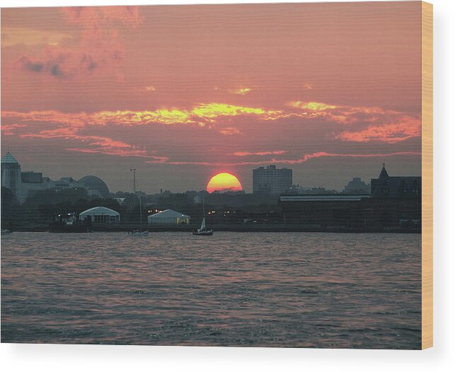 New York City Harbor Wood Print featuring the photograph Sunset NYC Harbor by William Kimble