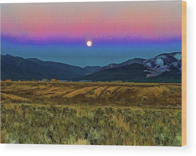 Santa Wood Print featuring the photograph Super moon over Taos by Charles Muhle
