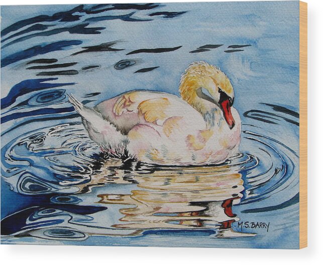 Swan Wood Print featuring the painting Swan Lake by Maria Barry