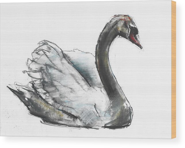 Swan Wood Print featuring the painting Swan by Mark Adlington