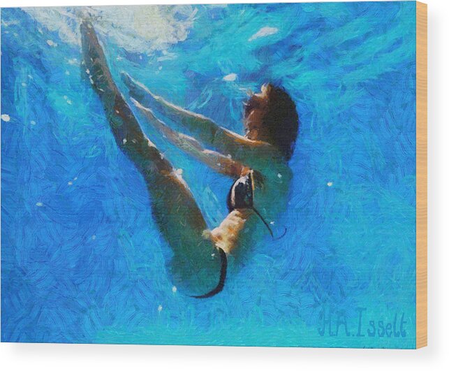 Dive Wood Print featuring the digital art Swim and Dive III by Humphrey Isselt