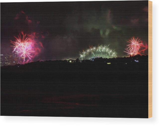 New Year Wood Print featuring the photograph Sydney New Year Fireworks by Miroslava Jurcik