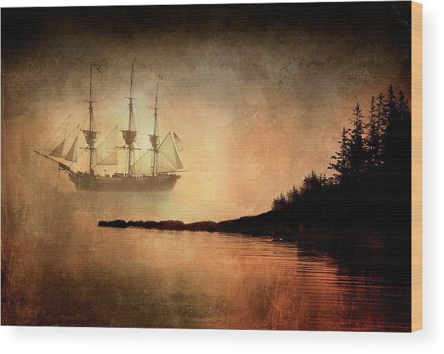 Textured Wood Print featuring the photograph Tall Ship in the Fog by Fred LeBlanc