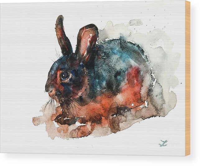 Bunny Wood Print featuring the painting Tan Rabbit by Zaira Dzhaubaeva