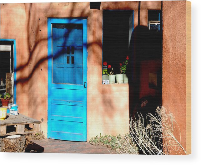 Taos Wood Print featuring the photograph Taos Blue Door by Kathleen Stephens