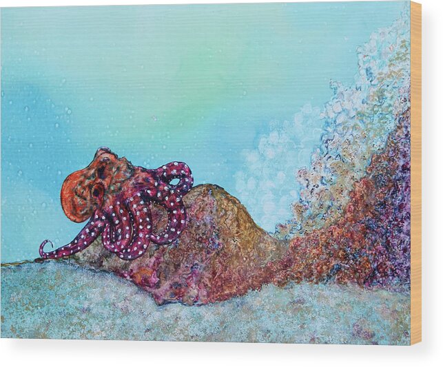 Octopus Wood Print featuring the painting Tar Gel Octo Too by Patricia Beebe