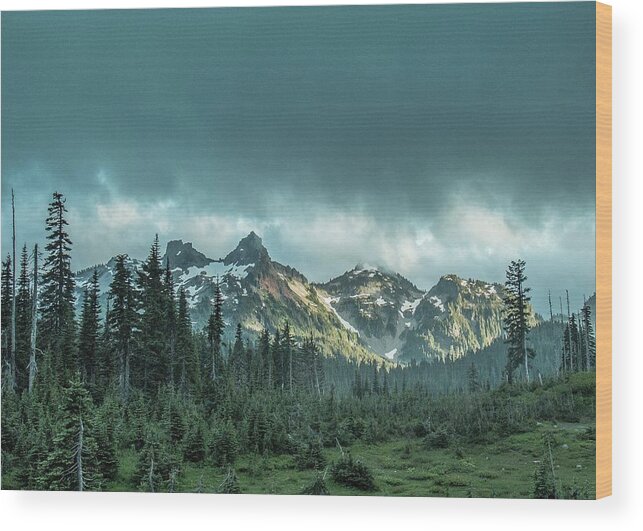 Mt. Rainier National Park Wood Print featuring the photograph Tatoosh with Storm Clouds by E Faithe Lester