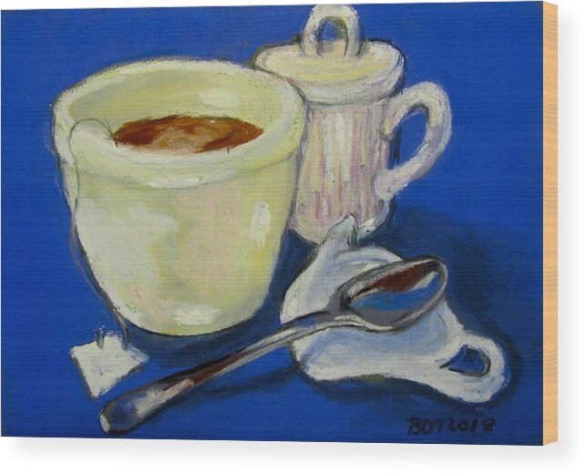 A Nice Warm Cup-a On A Cold Winter Day. Soothing Me Over My Cold. Wood Print featuring the pastel Tea for Me by Barbara O'Toole