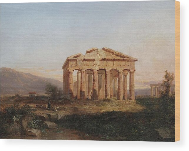 Temple Wood Print featuring the painting Temples of Paestum by Jules Louis Philippe Coignet