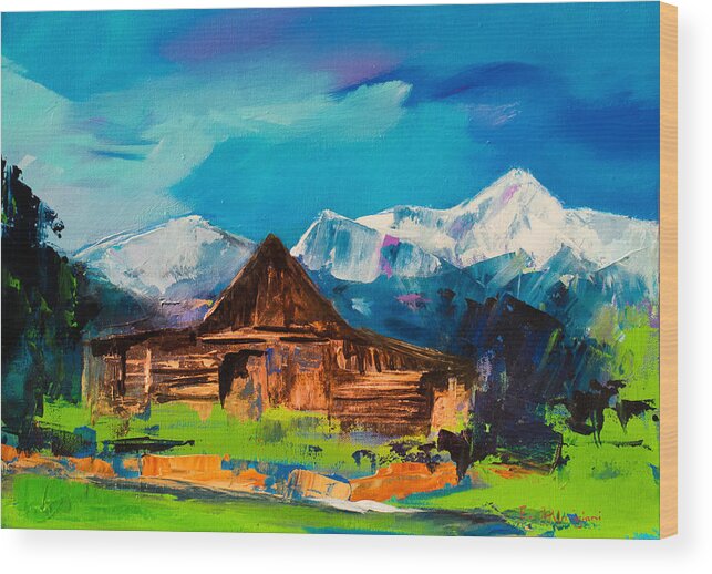 Barn Wood Print featuring the painting Teton Barn by Elise Palmigiani
