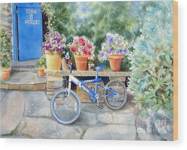  Blue Bicycle Wood Print featuring the painting The Blue Bicycle by Deborah Ronglien