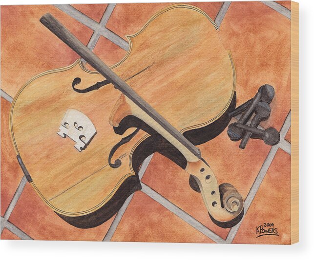 Violin Wood Print featuring the painting The Broken Violin by Ken Powers