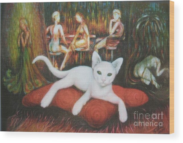 Cat Wood Print featuring the painting The CAT by Sukalya Chearanantana