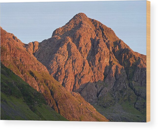 Glencoe Wood Print featuring the photograph The evening light hits Bidean Niam Ban by Stephen Taylor