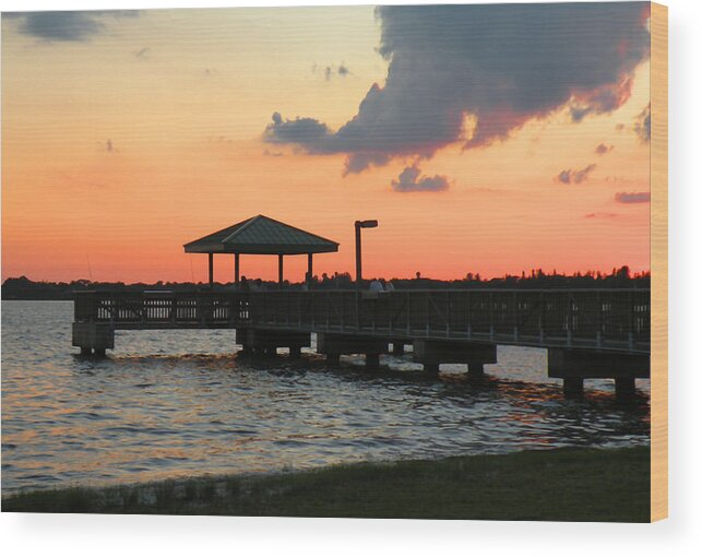 Sunsets Wood Print featuring the photograph The Fishing Dock at Sunset by Rosalie Scanlon