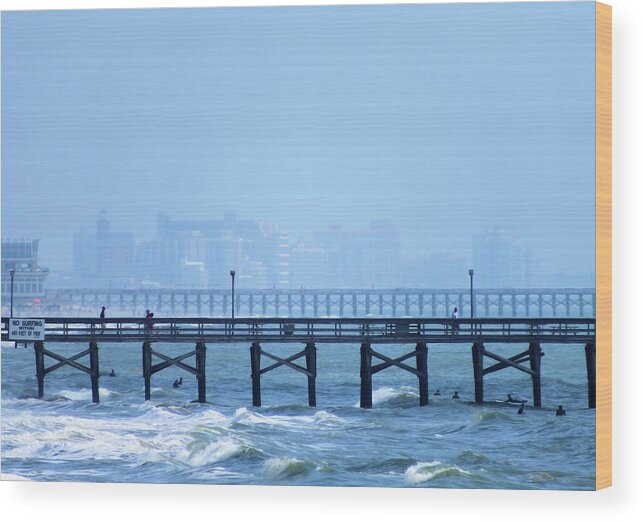 Pier Wood Print featuring the photograph The Fog and Swirling Waters by Cathy Harper