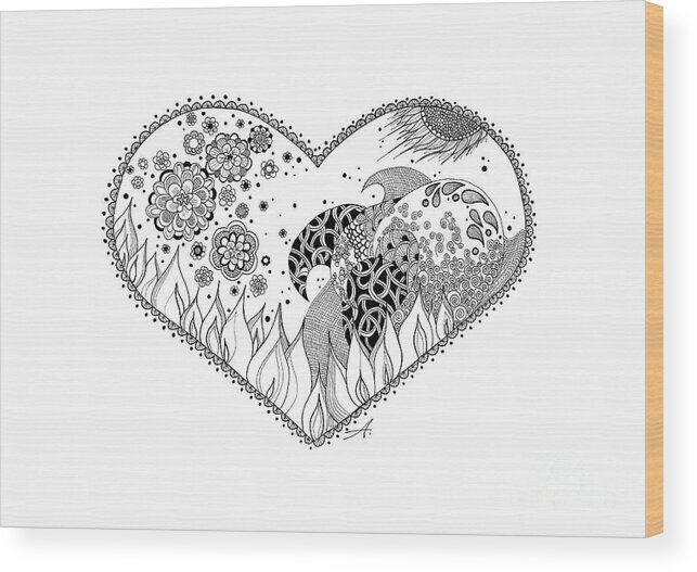 Water Wood Print featuring the drawing The Four Elements by Ana V Ramirez