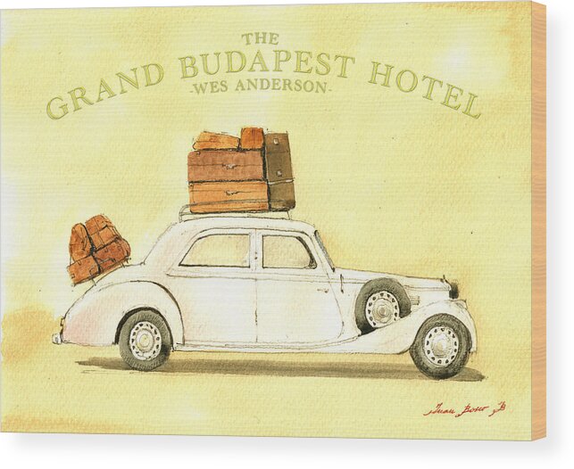 Wes Anderson Art Wood Print featuring the painting The grand budapest hotel watercolor painting by Juan Bosco