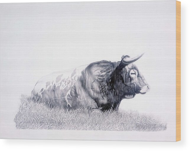 Longhorn Wood Print featuring the drawing The Herdmaster by Howard Dubois