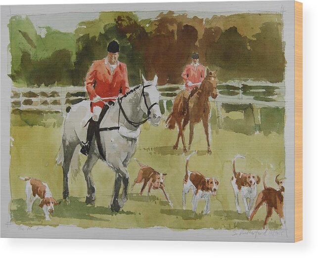 Equestrian Horse Fox Hunt Dog Hound Thoroughbred Radnor Hunt Wood Print featuring the painting The Hunt by Stephen Rutherford