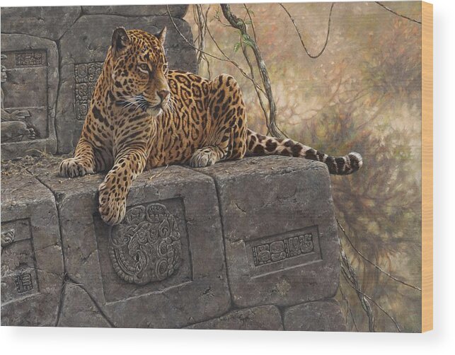 Jaguar Wood Print featuring the painting The Jaguar King by Alan M Hunt