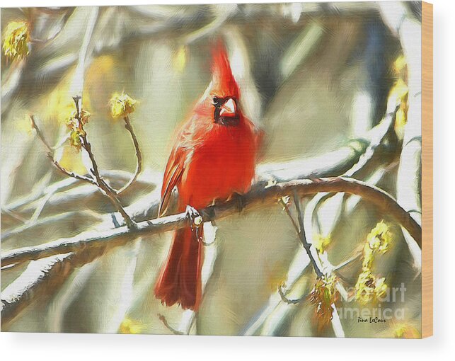 Northern Cardinal Wood Print featuring the digital art The King On His Throne by Tina LeCour