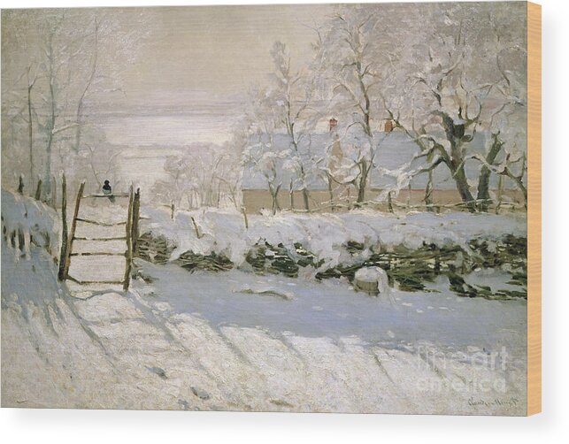 The Wood Print featuring the painting The Magpie by Claude Monet