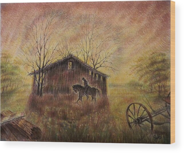 Cowboy Wood Print featuring the painting The Old West by Raffi Jacobian
