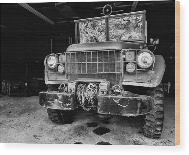 Black And White Fire Truck Wood Print featuring the photograph The Power Wagon by JC Findley