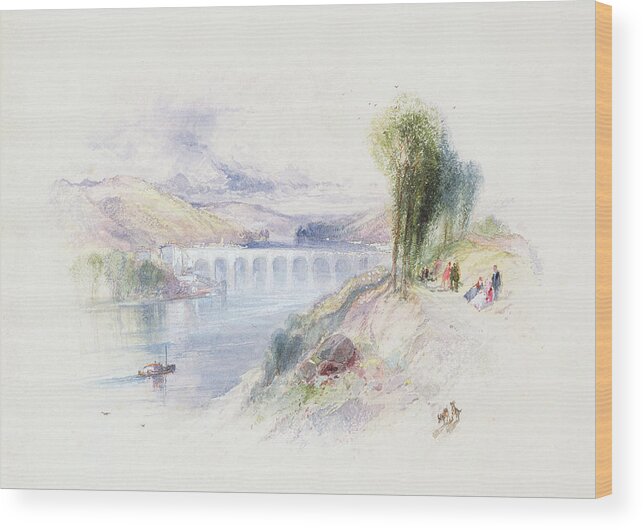 The River Schuykill (w/c On Paper) By Thomas Moran (1837-1926) Landscape; Woods; Tree; Landscapes Wood Print featuring the painting The River Schuykill by Thomas Moran