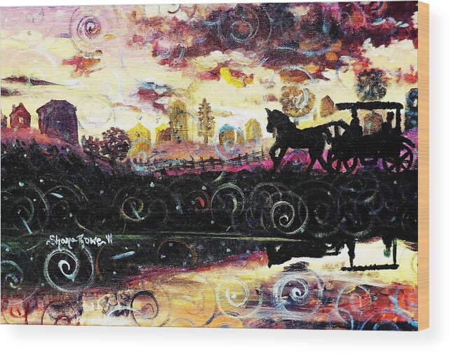 Horse And Buggy Wood Print featuring the painting The Road to Home by Shana Rowe Jackson