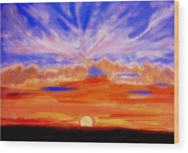 Sunset Wood Print featuring the painting The Sun as a falling Star by Rusty Gladdish