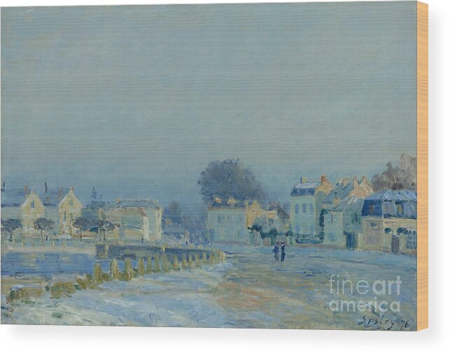 Alfred Sisley Wood Print featuring the painting The Watering Pond At Marly With Hoarfrost by MotionAge Designs