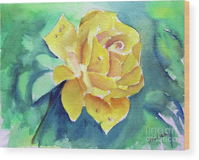 Rose Wood Print featuring the painting The Yellow Rose by Allison Ashton