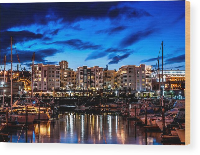 Thea Wood Print featuring the photograph Thea's Landing and Waterfront at Night by Rob Green