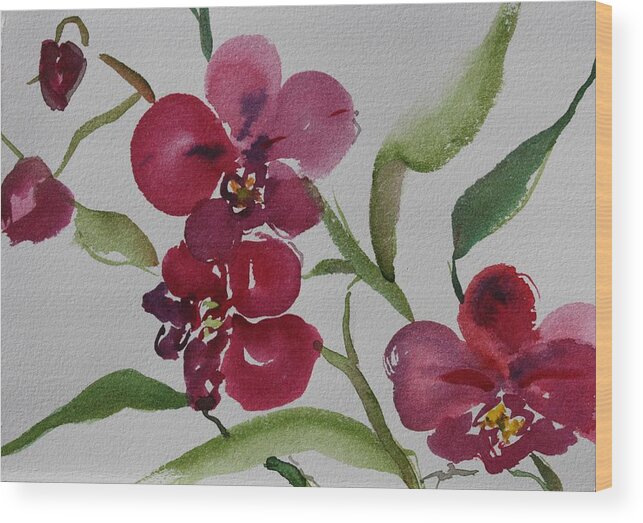 Orchid Wood Print featuring the painting Three Orchids by Tara Moorman