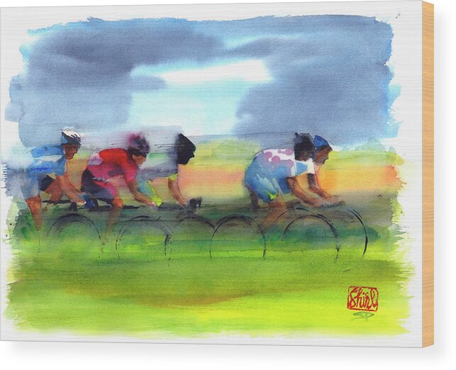 Le Tour De France Wood Print featuring the painting Through the Fields 2011 by Shirley Peters