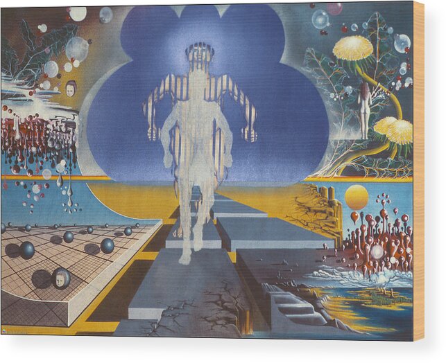 Surrealism Wood Print featuring the painting Time Runner by Leonard Rubins
