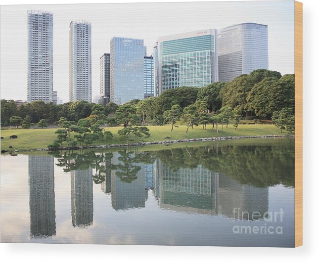 Tokyo Wood Print featuring the photograph Tokyo Skyline Reflection by Carol Groenen