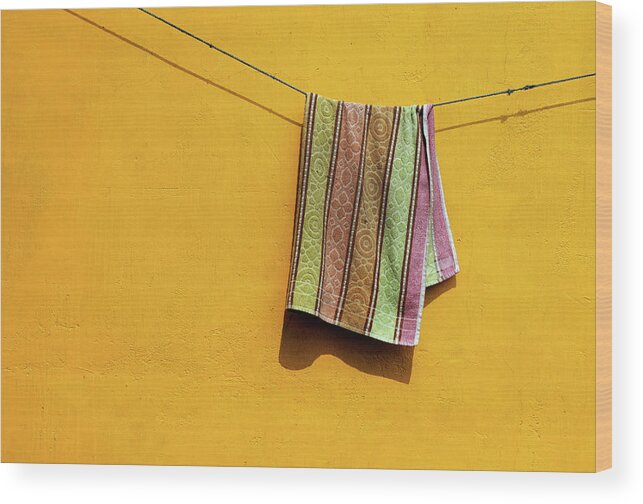 Minimalism Wood Print featuring the photograph Towel drying on a Clothesline in India by Prakash Ghai