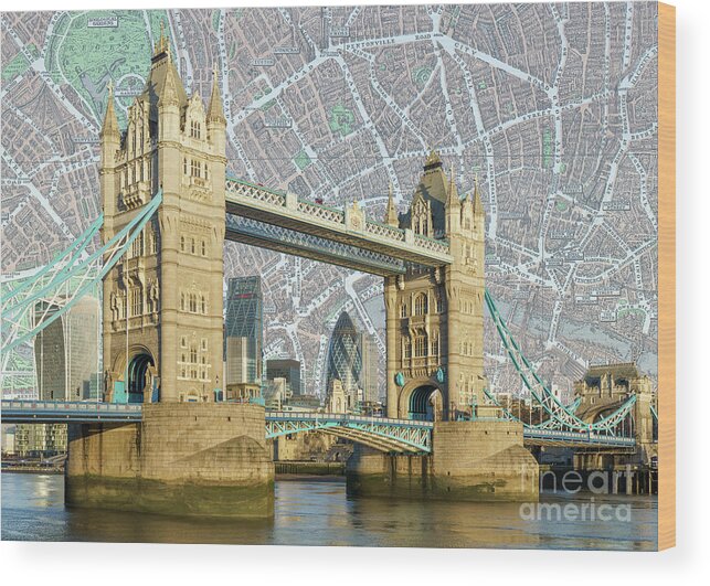 City Wood Print featuring the digital art Tower Bridge by MGL Meiklejohn Graphics Licensing