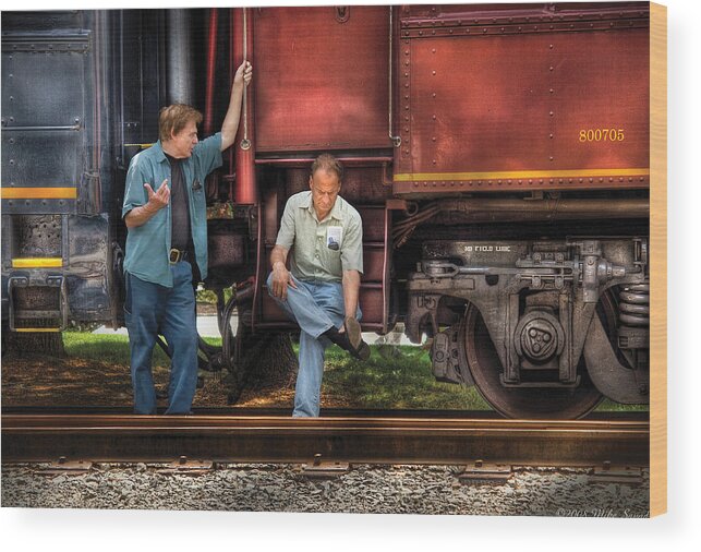 Savad Wood Print featuring the photograph Train - Yard - Shoot'in the Breeze by Mike Savad