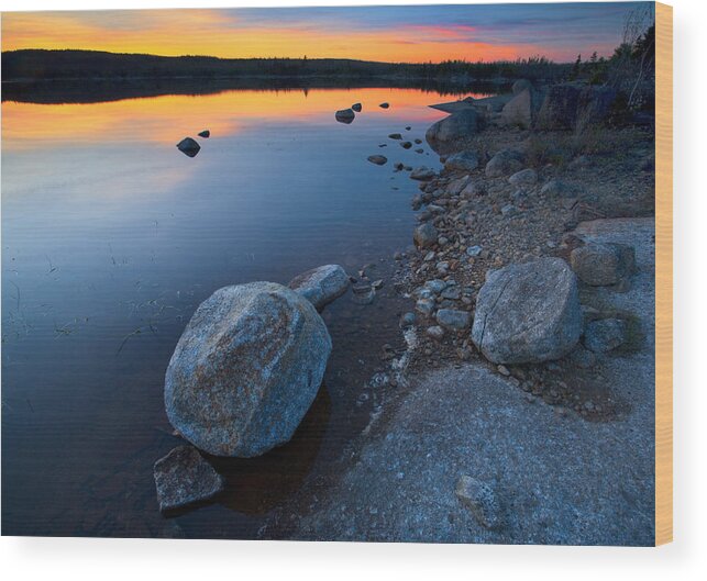 Blue Mountain-birch Cove Lakes Wilderness Wood Print featuring the photograph Twilight Shoreline by Irwin Barrett