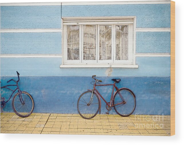 Craig Satterlee Wood Print featuring the photograph Two Blue Bikes by Craig J Satterlee