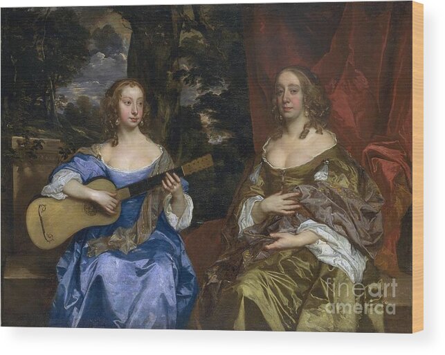 Sir Peter Lely (1618&-8209;1680) Two Ladies Of The Lake Family Wood Print featuring the painting Two Ladies of the Lake Family by MotionAge Designs
