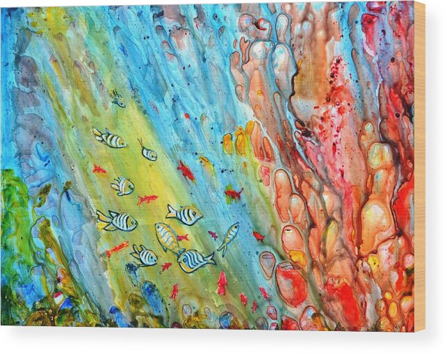 Fish Wood Print featuring the painting Underwater Magic Series 4 by Manjiri Kanvinde