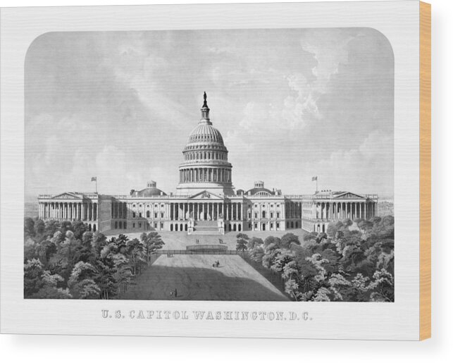 Capitol Wood Print featuring the mixed media US Capitol Building - Washington DC by War Is Hell Store
