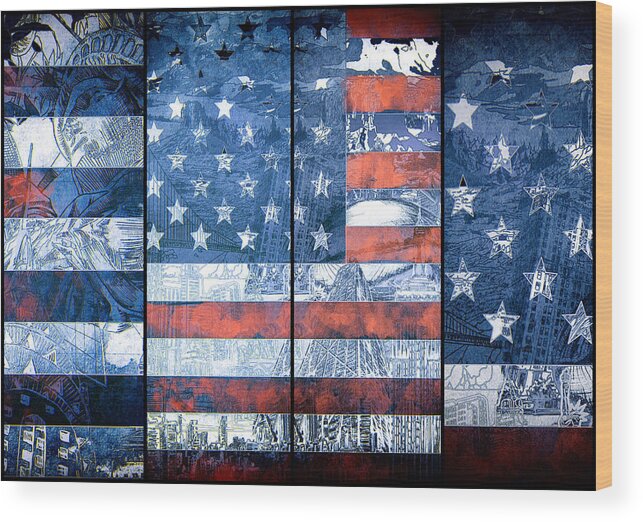 Usa Flag Wood Print featuring the painting Usa flag 11 by Bekim M