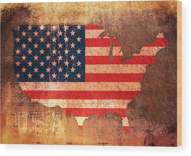 Us Flag Wood Print featuring the digital art USA Star and Stripes Map by Michael Tompsett